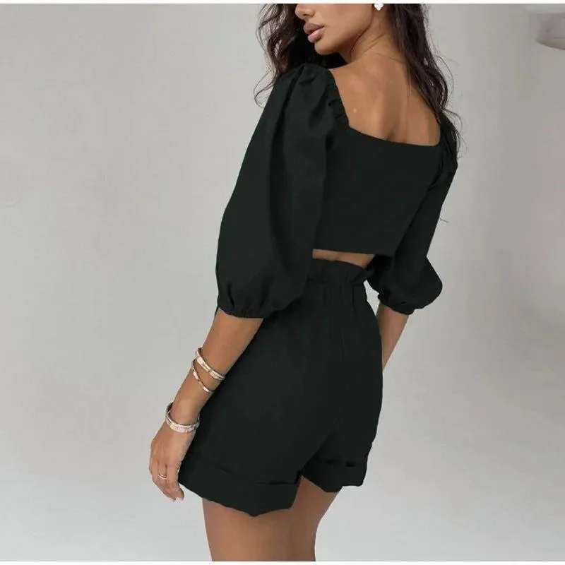 Front Tie Cotton Two-Piece Set in Various Colors