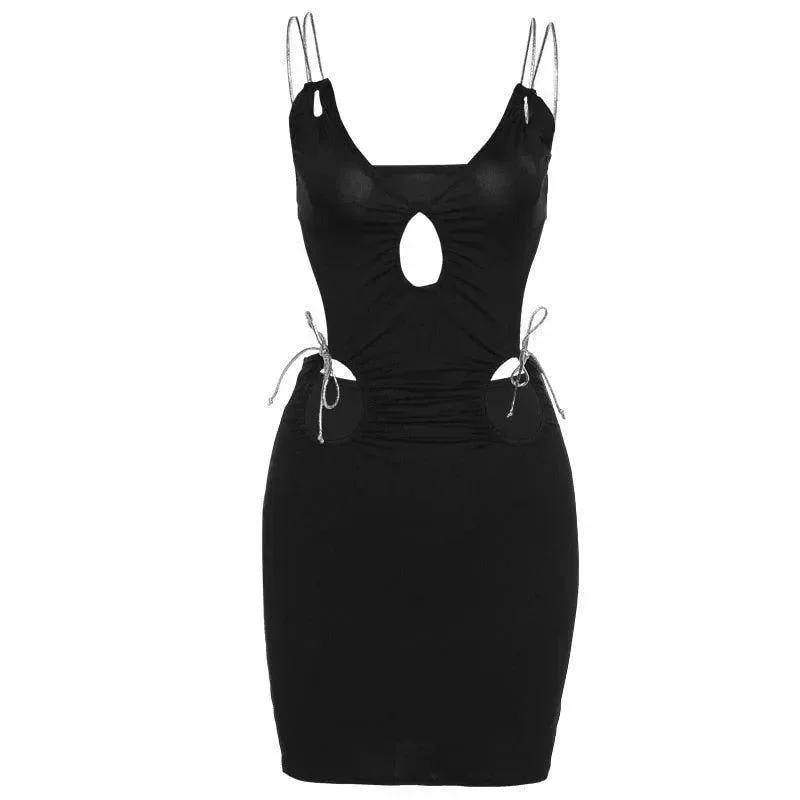Black Diamond Strap Mini Dress Sparkling Evening Wear