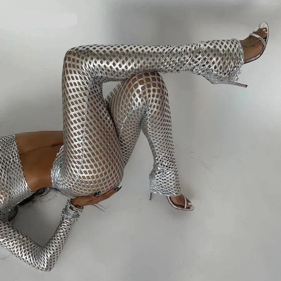 Chic Silver Two-Piece Set Crop Top & Skirt