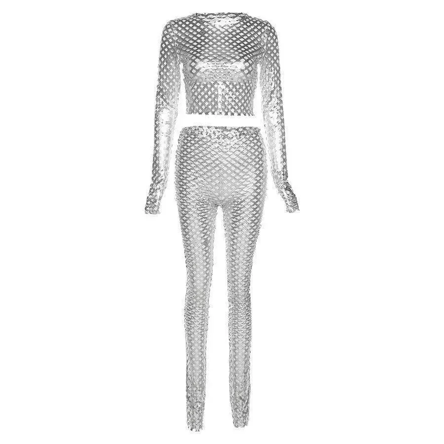 Chic Silver Two-Piece Set Crop Top & Skirt