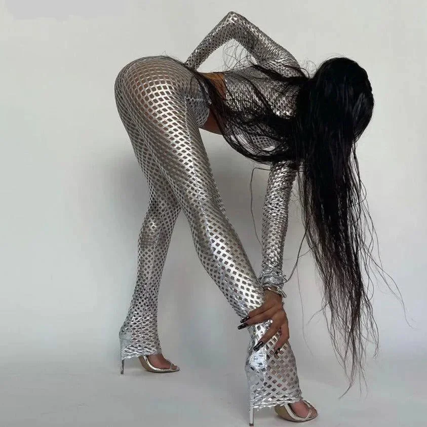 Chic Silver Two-Piece Set Crop Top & Skirt