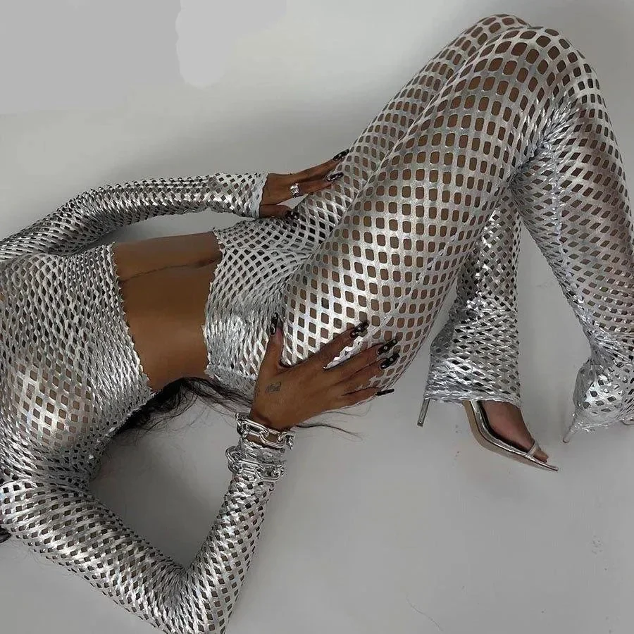 Chic Silver Two-Piece Set Crop Top & Skirt