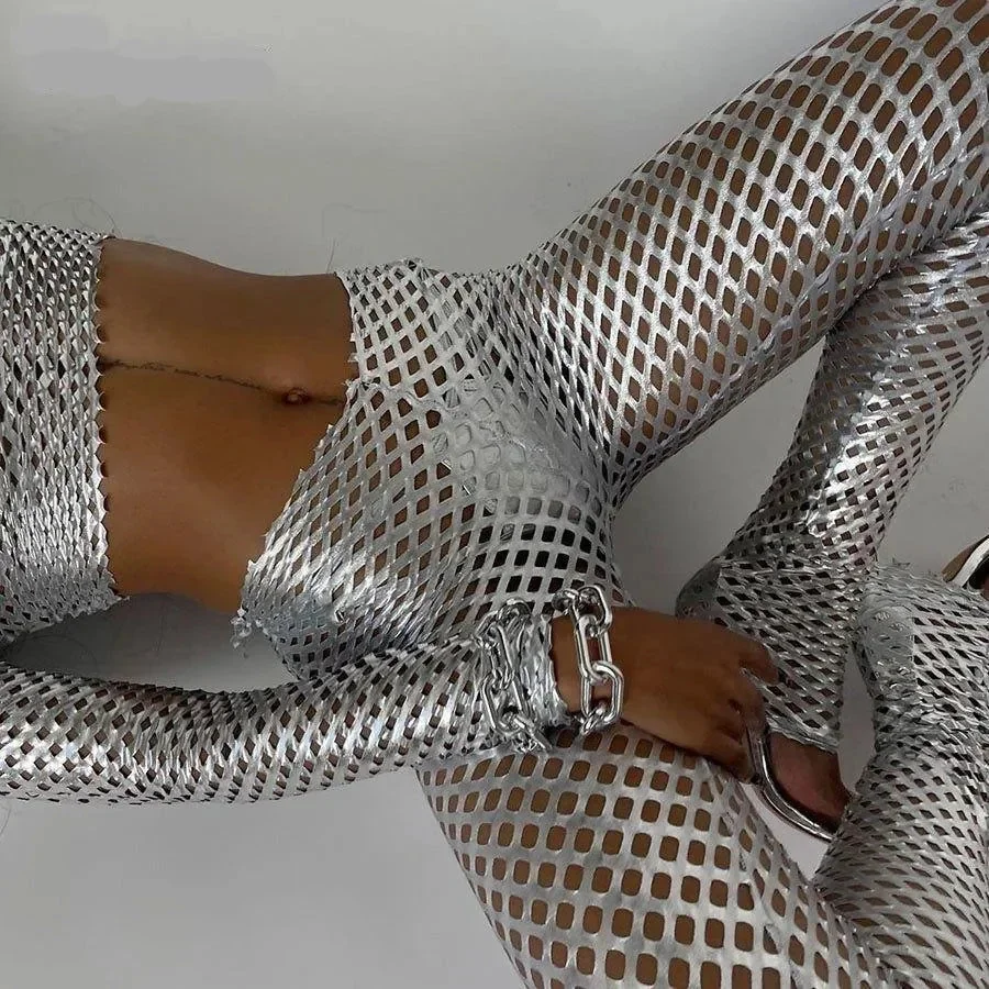 Chic Silver Two-Piece Set Crop Top & Skirt