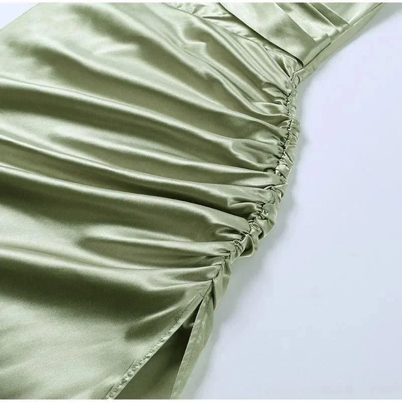 Elegant Satin Ruched Midi Dress - Flattering Adjustable Straps