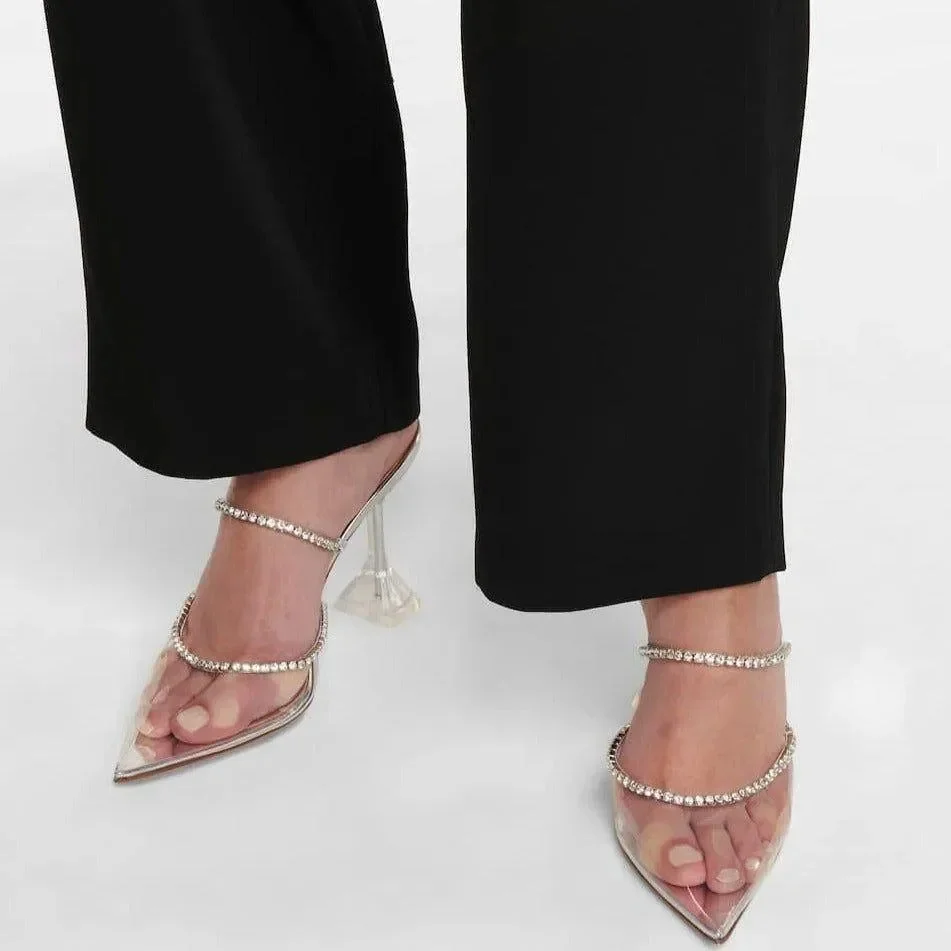 Crystal Embellished Satin High Heels - Elegant Evening Shoes