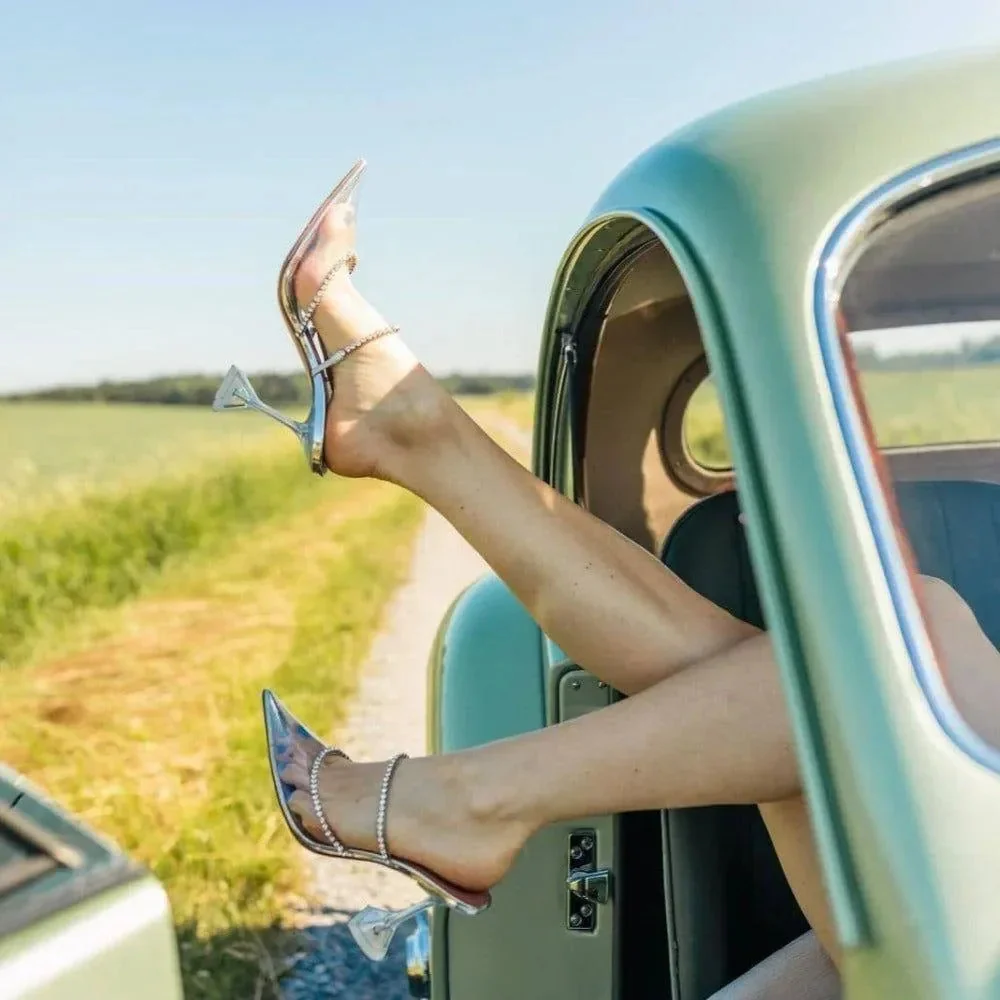 Crystal Embellished Satin High Heels - Elegant Evening Shoes