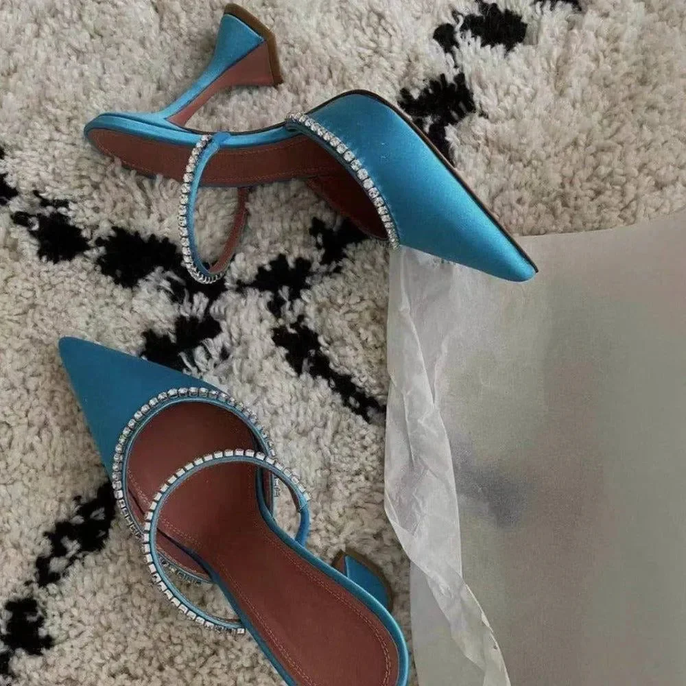 Crystal Embellished Satin High Heels - Elegant Evening Shoes