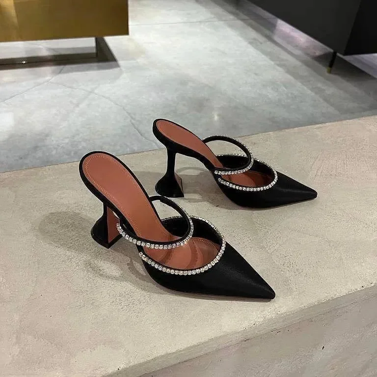 Crystal Embellished Satin High Heels - Elegant Evening Shoes