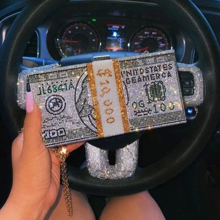 Rhinestone Sparkle Clutch in Pink or Gray, Elegant Evening Bag