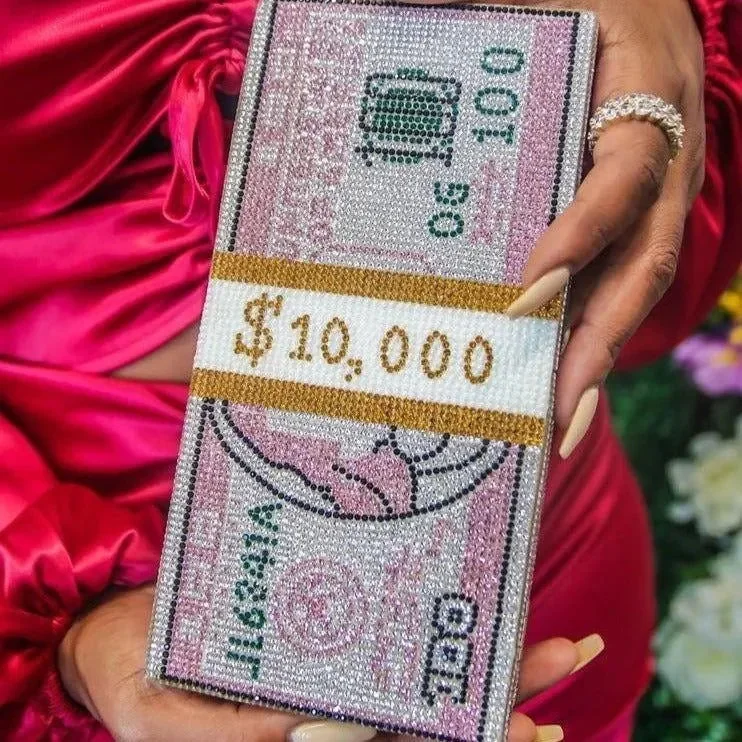 Rhinestone Sparkle Clutch in Pink or Gray, Elegant Evening Bag