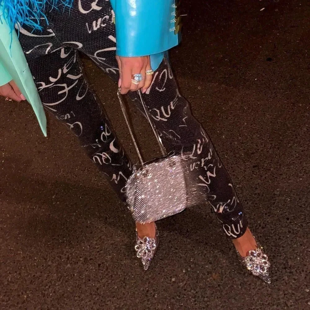 Rhinestone Mesh Sparkly Bucket Bag - Silver Rhinestone Embellished Purse