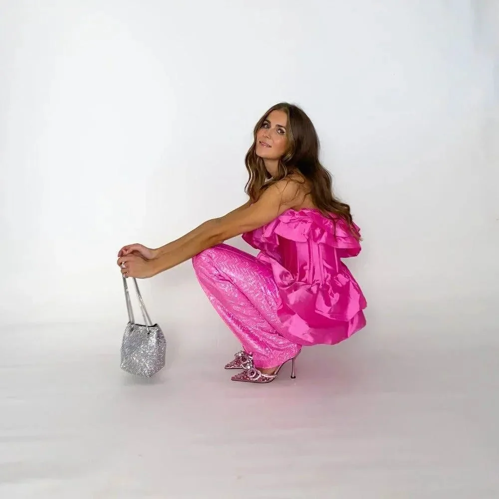 Rhinestone Mesh Sparkly Bucket Bag - Silver Rhinestone Embellished Purse