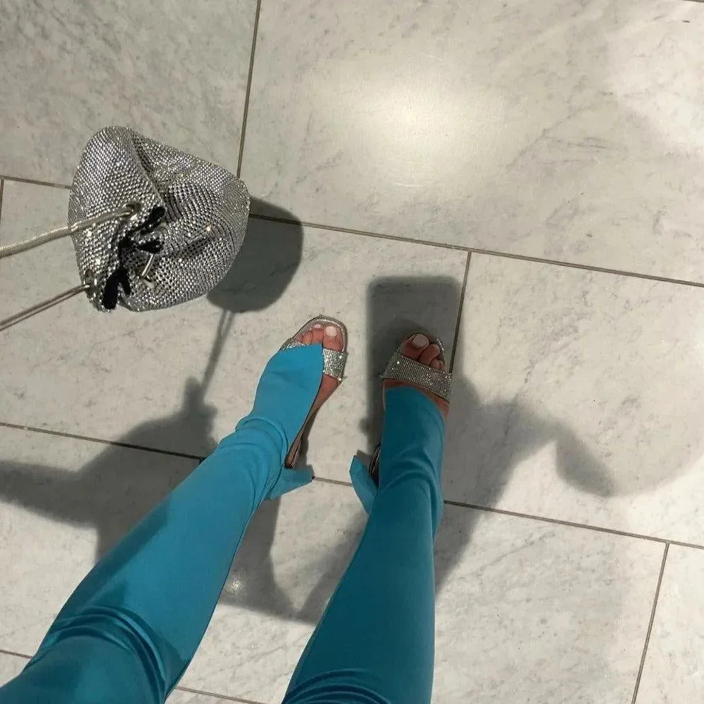 Rhinestone Mesh Sparkly Bucket Bag - Silver Rhinestone Embellished Purse