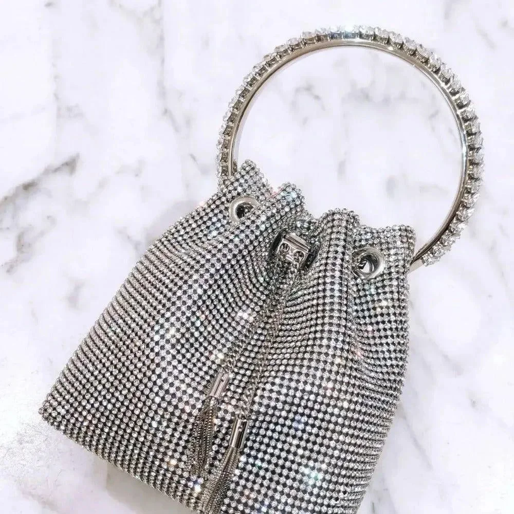 Elegant Crystal Tassel Silver Handbag