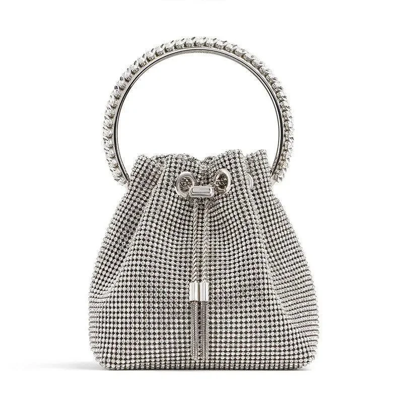 Elegant Crystal Tassel Silver Handbag