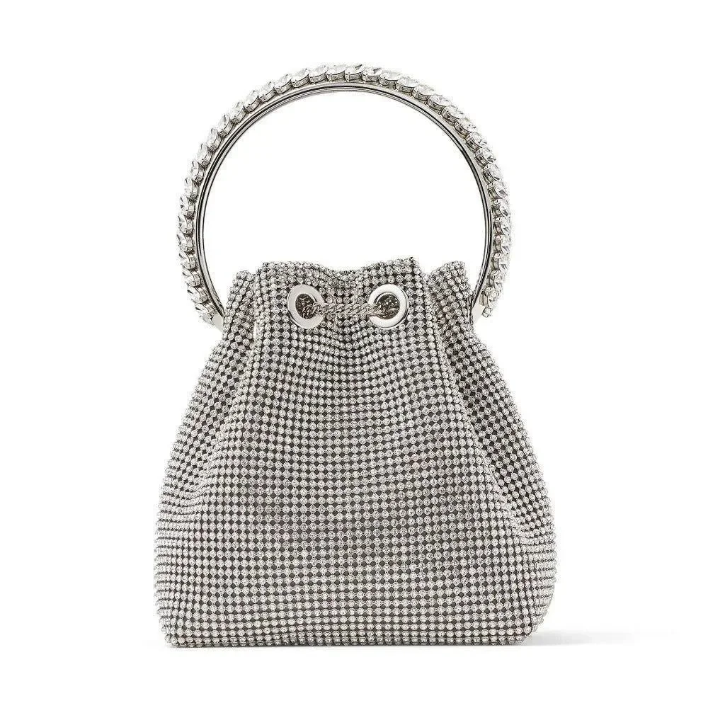 Elegant Crystal Tassel Silver Handbag