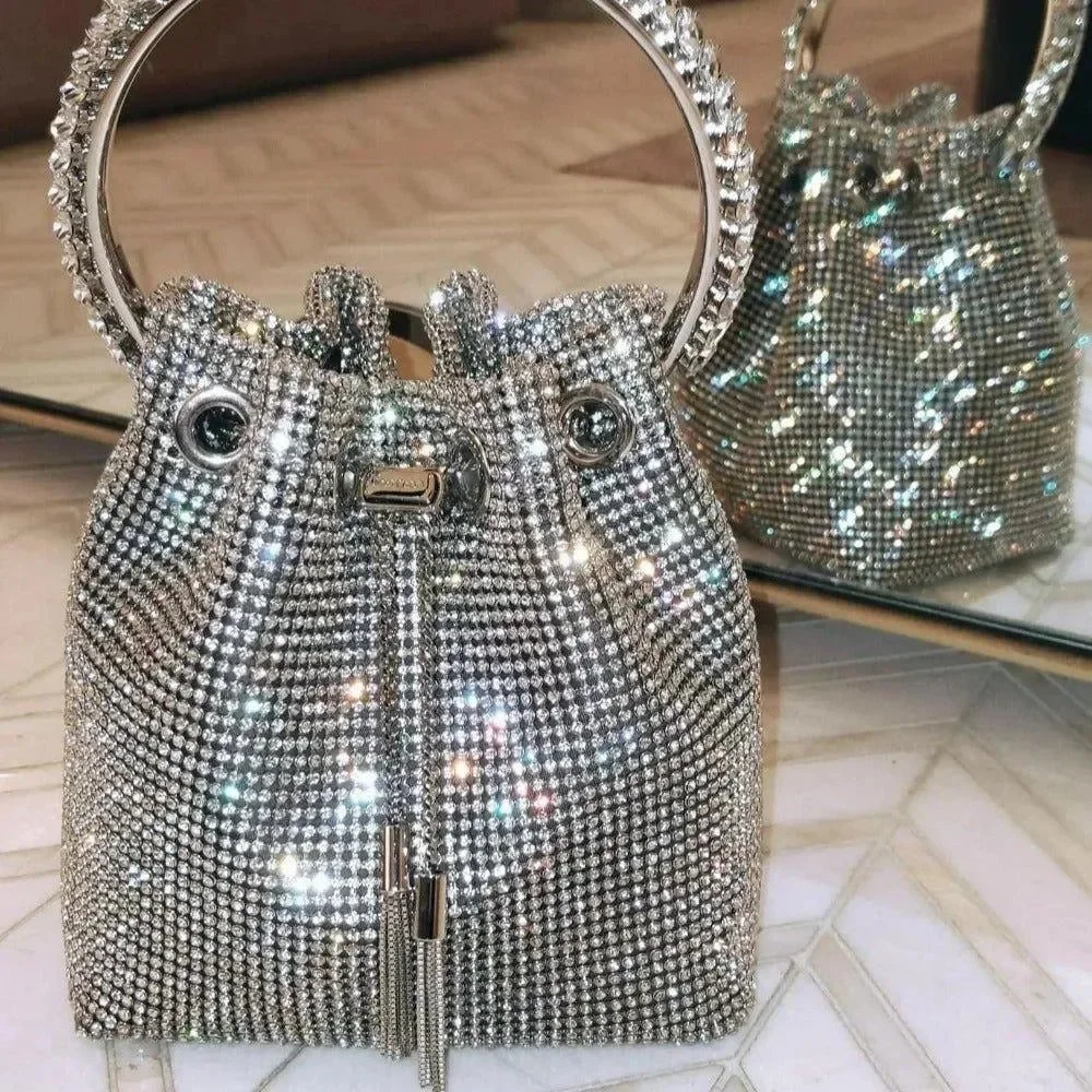 Elegant Crystal Tassel Silver Handbag