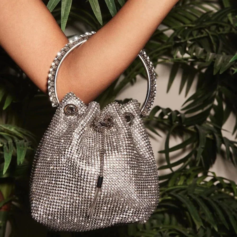 Elegant Crystal Tassel Silver Handbag