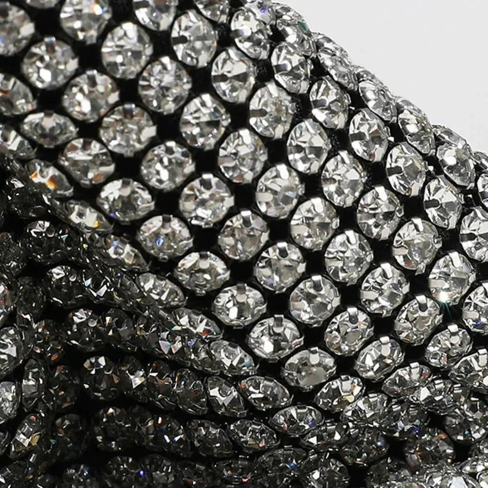 Rhinestone Sparkle Bucket Bag - Elegant Silver or Black Design