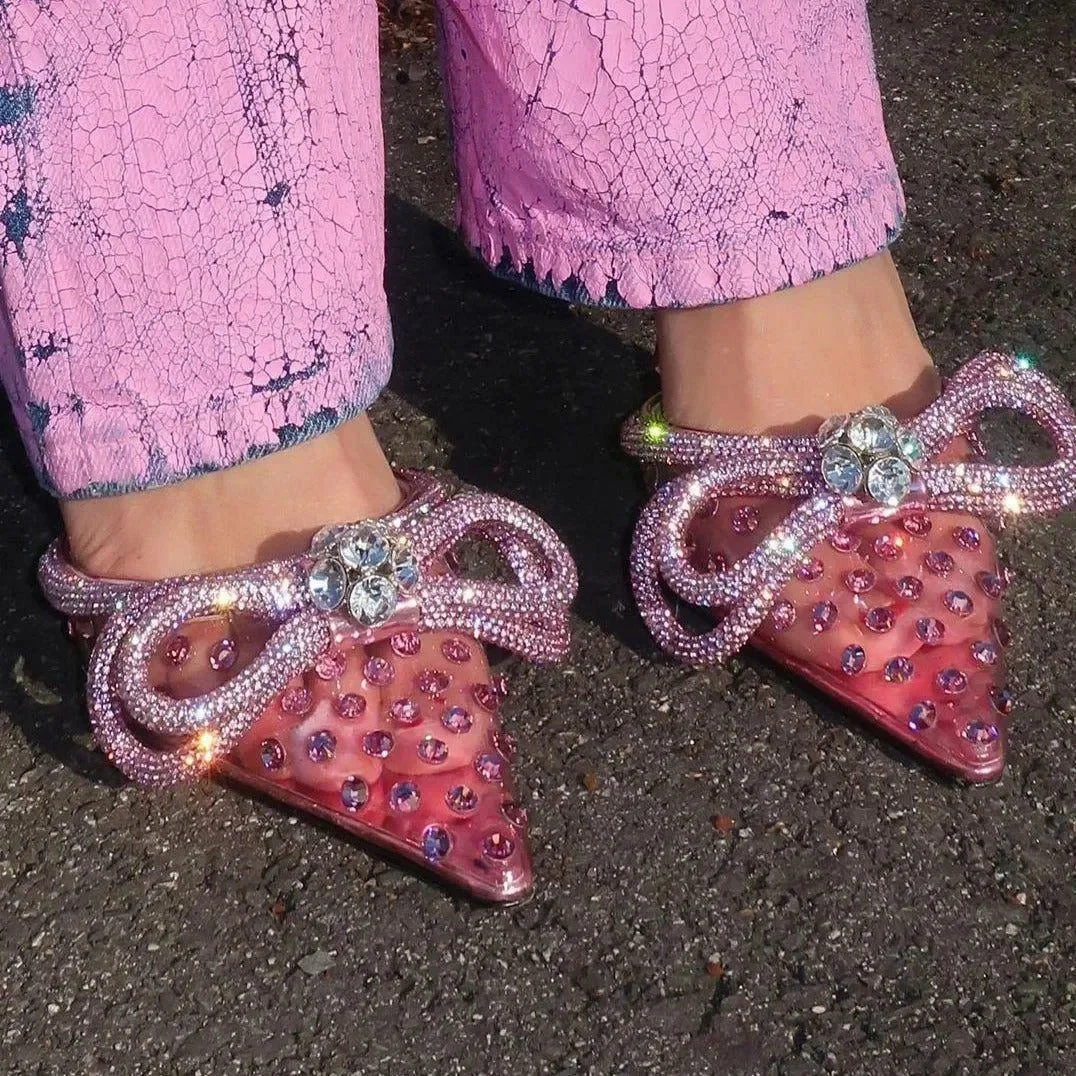 Diamond Bow Stiletto Heels - Glamorous Evening Wear