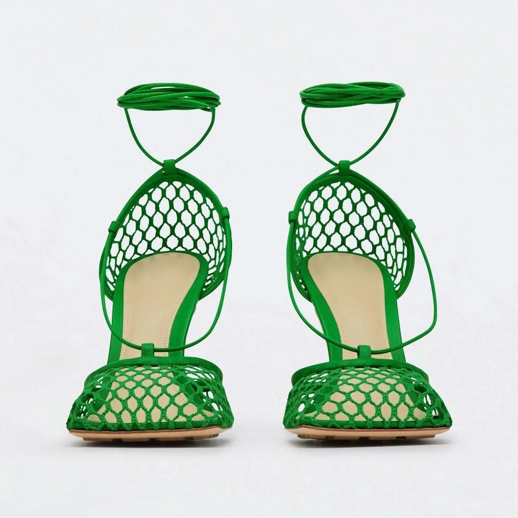 Chic Lace-Up Square Toe Mesh Sandals in Yellow/Black/Green/White