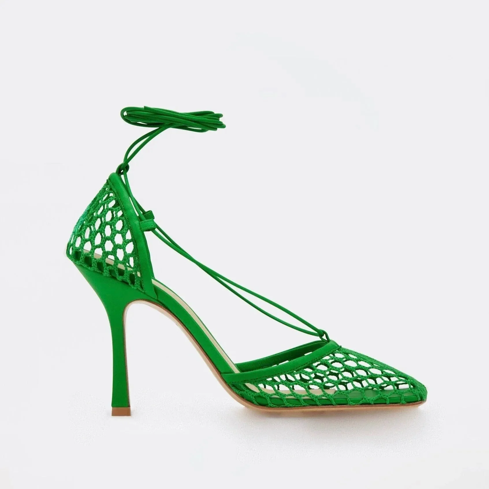 Chic Lace-Up Square Toe Mesh Sandals in Yellow/Black/Green/White