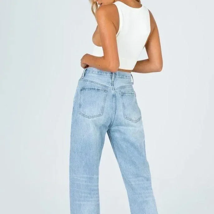 Asymmetric High-Rise Denim Straight Leg Jeans