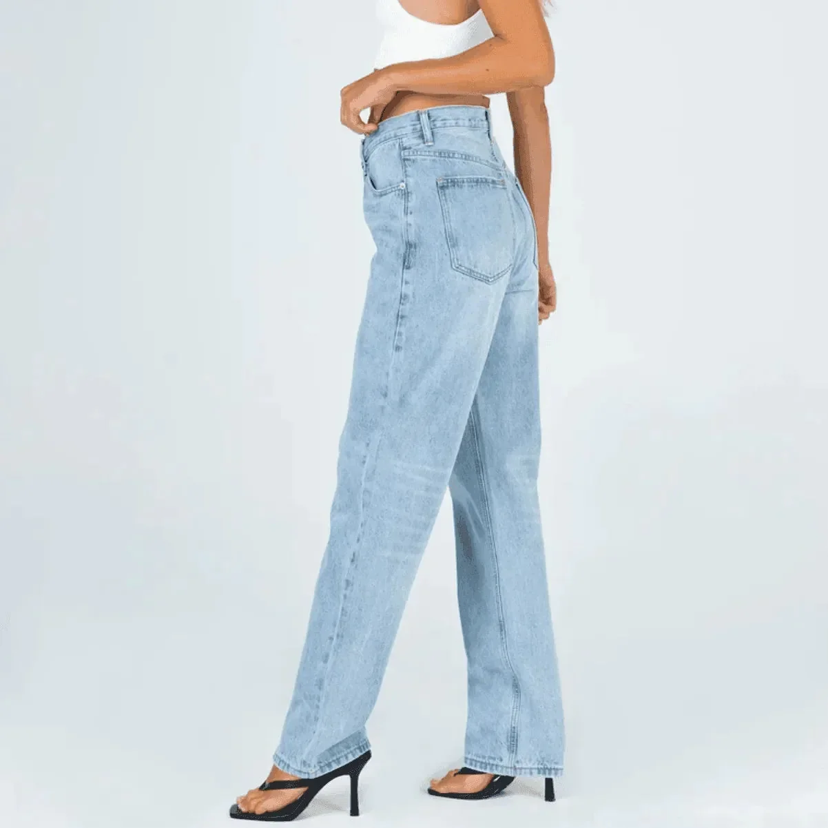 Asymmetric High-Rise Denim Straight Leg Jeans
