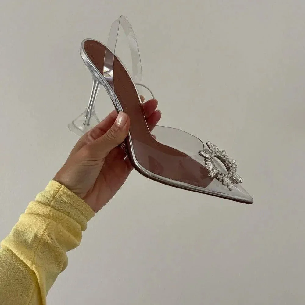 Crystal Brooch PVC Heels - Elegant Womens Stiletto Shoes