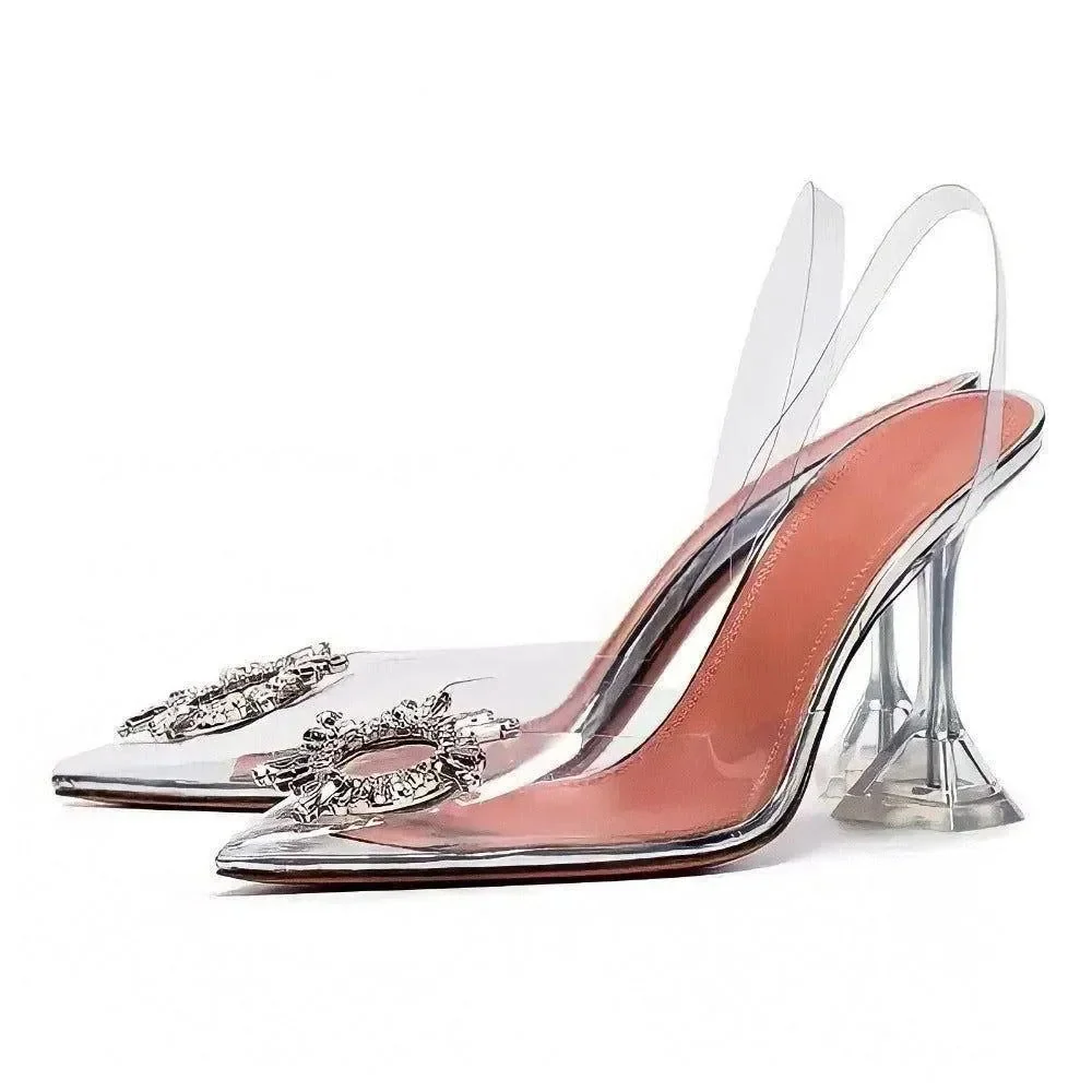 Crystal Brooch PVC Heels - Elegant Womens Stiletto Shoes