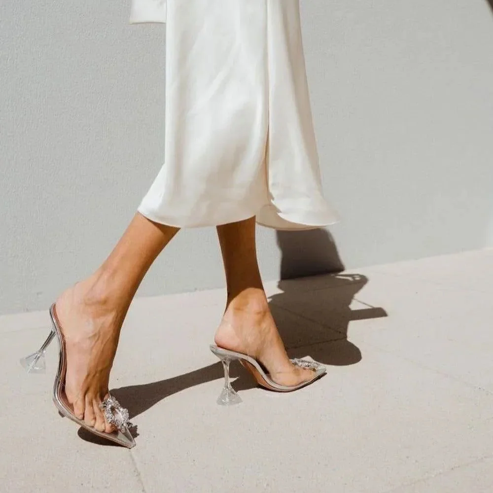 Crystal Brooch PVC Heels - Elegant Womens Stiletto Shoes