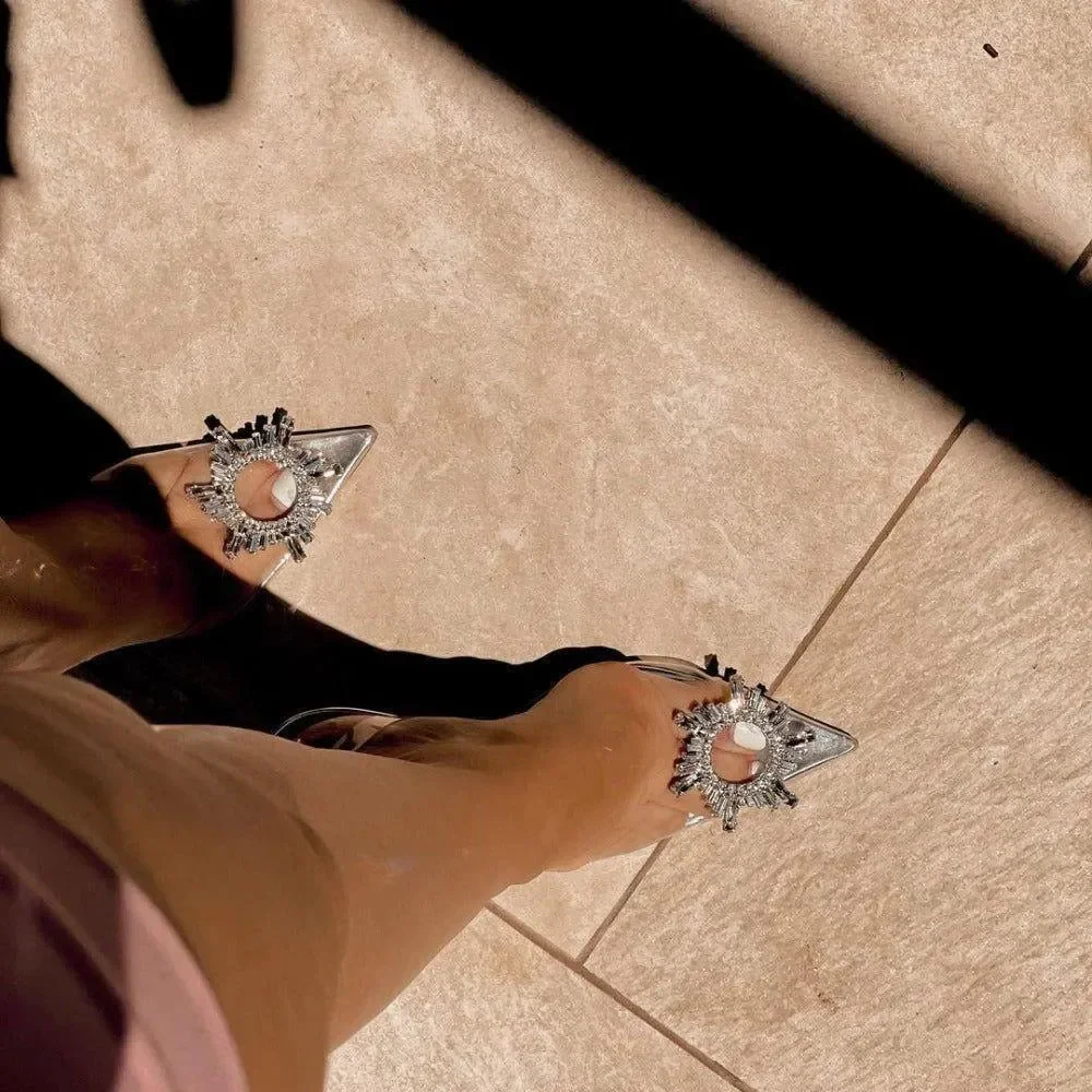 Crystal Brooch PVC Heels - Elegant Womens Stiletto Shoes