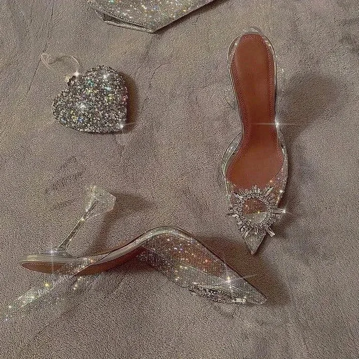 Crystal Brooch PVC Heels - Elegant Womens Stiletto Shoes