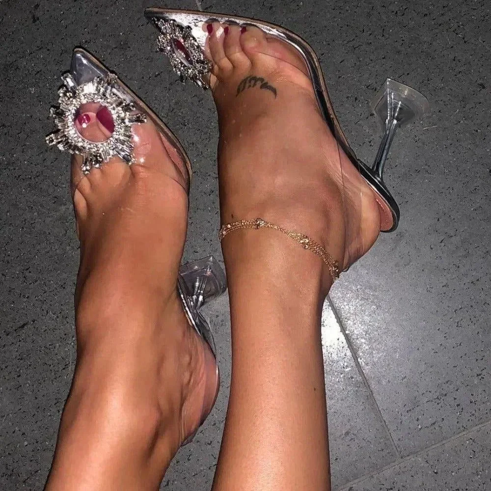 Crystal Brooch PVC Heels - Elegant Womens Stiletto Shoes
