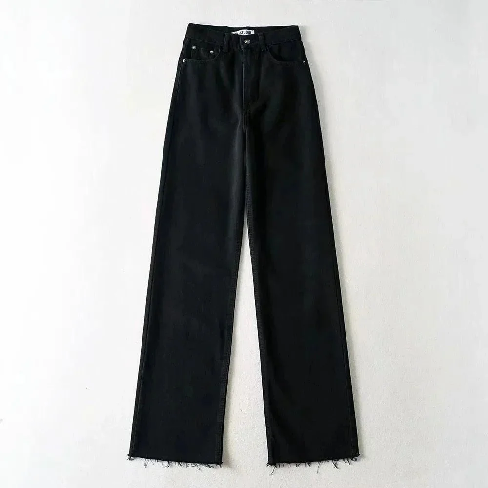 Black High Waist Straight Fit Jeans - Flattering & Versatile