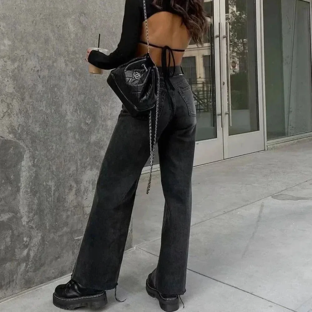 Black High Waist Straight Fit Jeans - Flattering & Versatile
