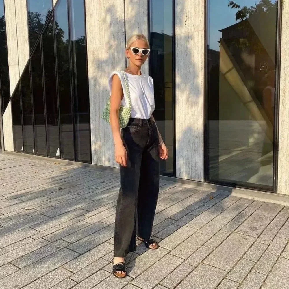 Black High Waist Straight Fit Jeans - Flattering & Versatile