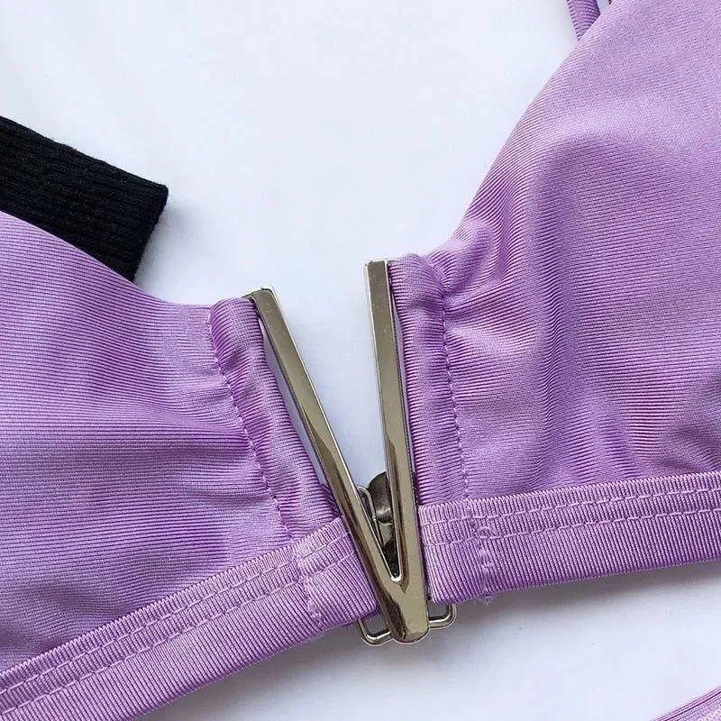 Purple High Cut Bikini with One-Shoulder Top