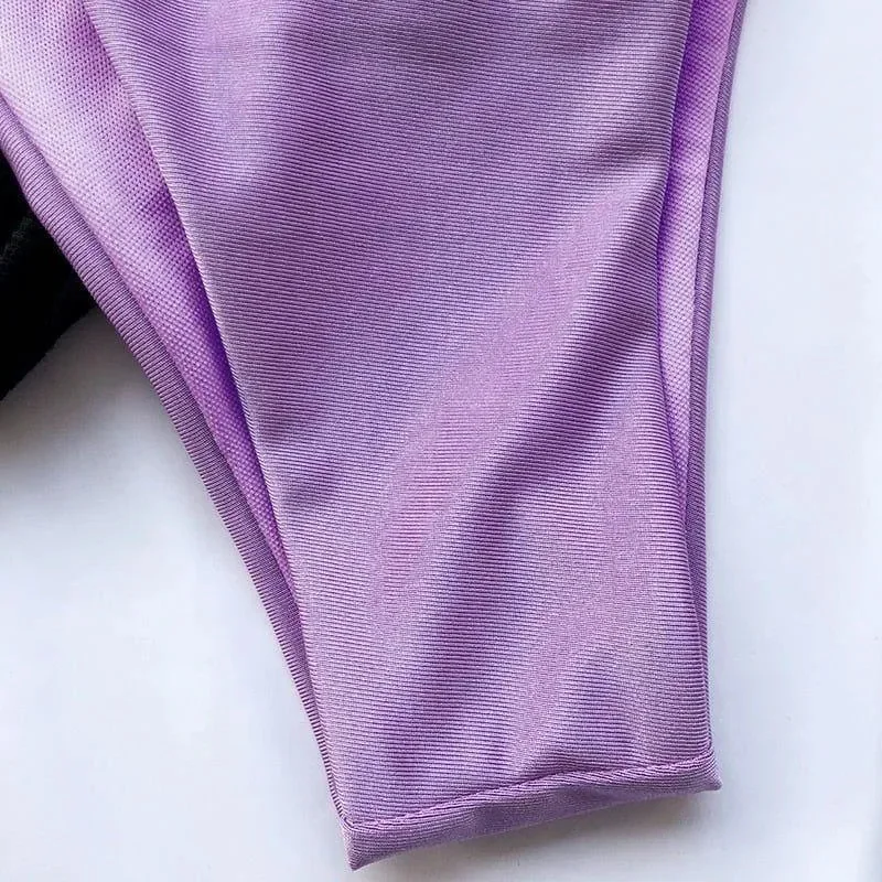 Purple High Cut Bikini with One-Shoulder Top