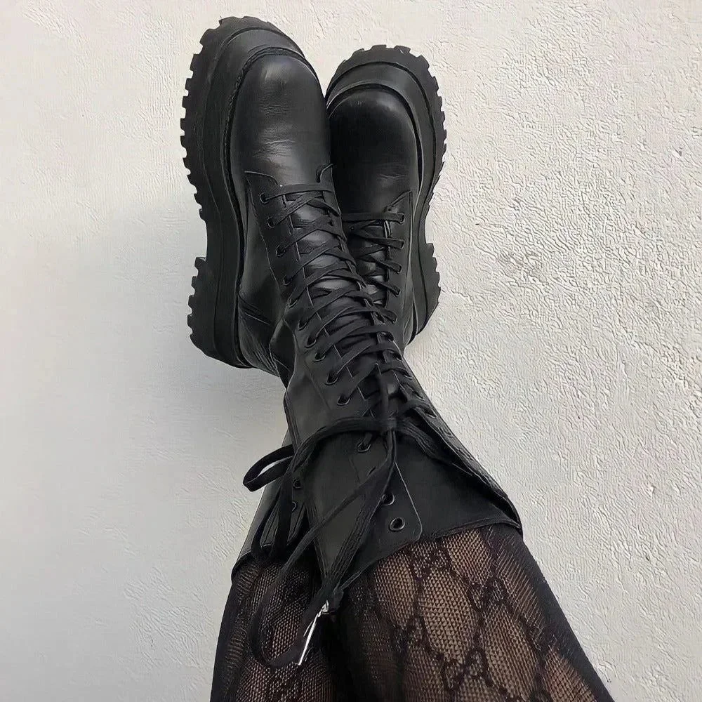 Black Chunky Platform Lace-Up Boots - Stylish & Comfortable