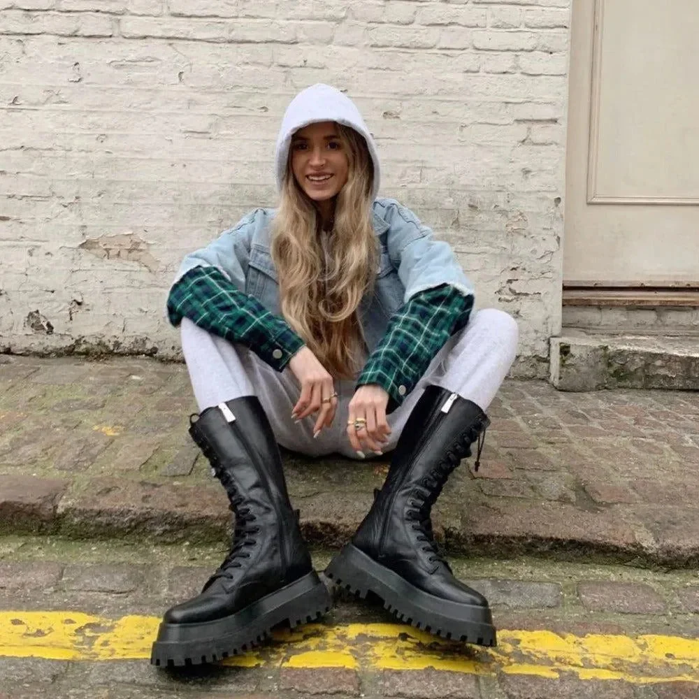 Black Chunky Platform Lace-Up Boots - Stylish & Comfortable