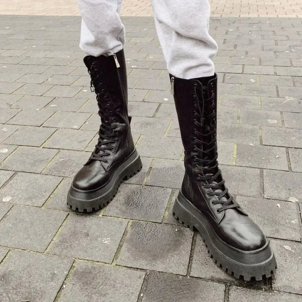 Black Chunky Platform Lace-Up Boots - Stylish & Comfortable