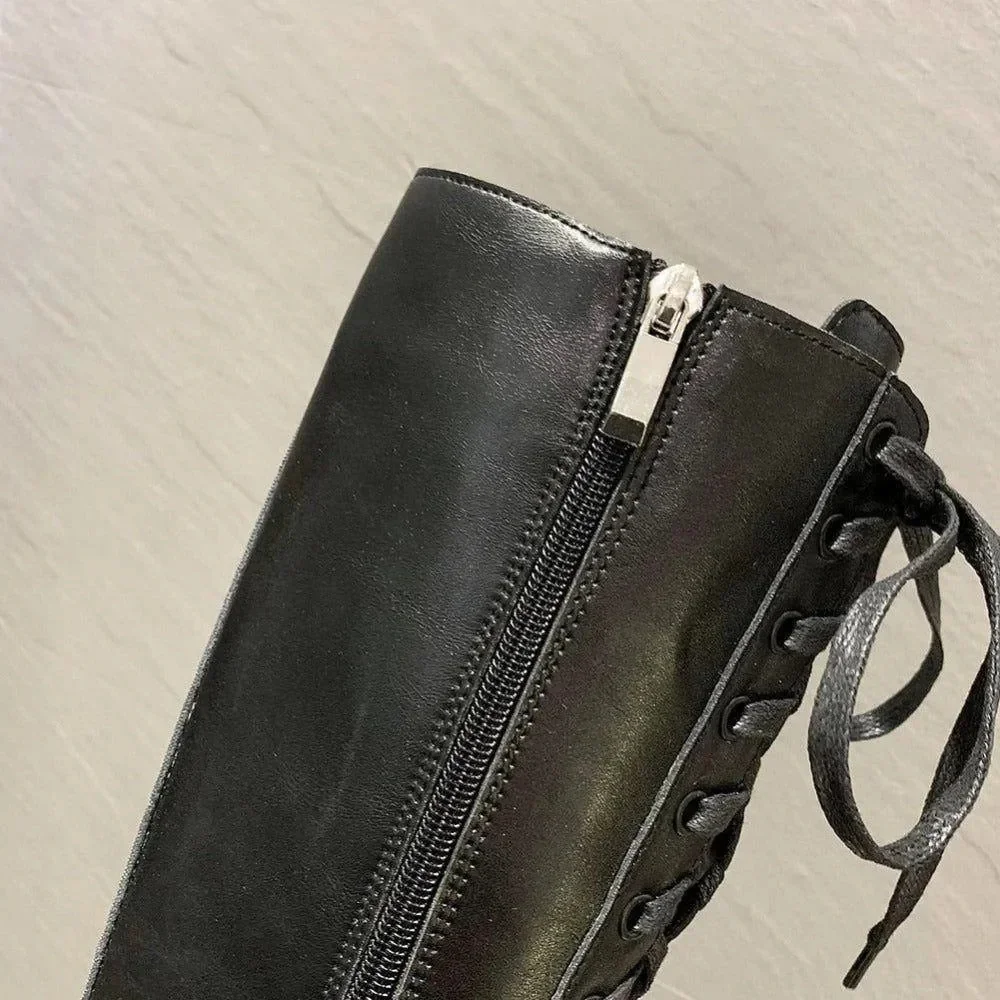 Black Chunky Platform Lace-Up Boots - Stylish & Comfortable