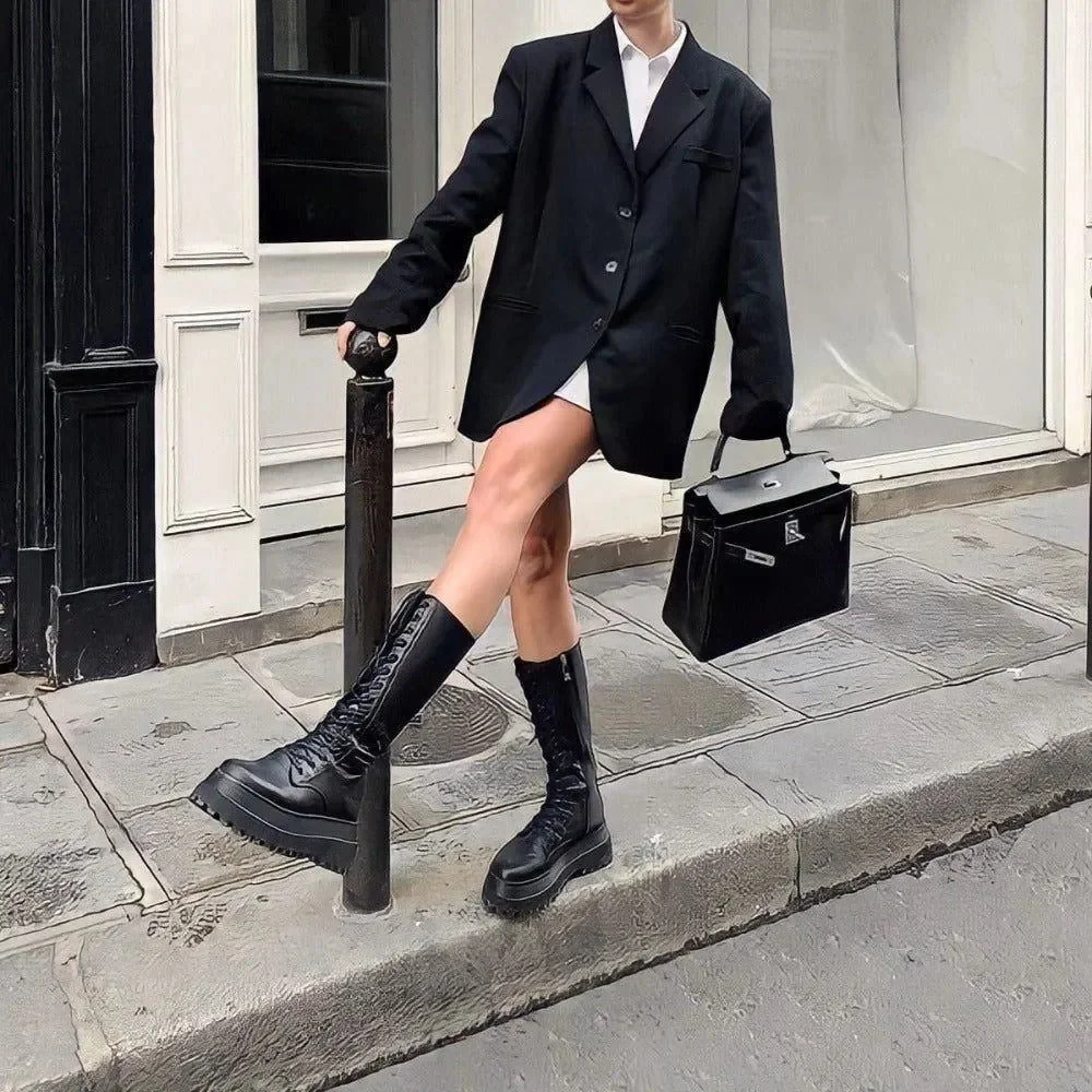 Black Chunky Platform Lace-Up Boots - Stylish & Comfortable