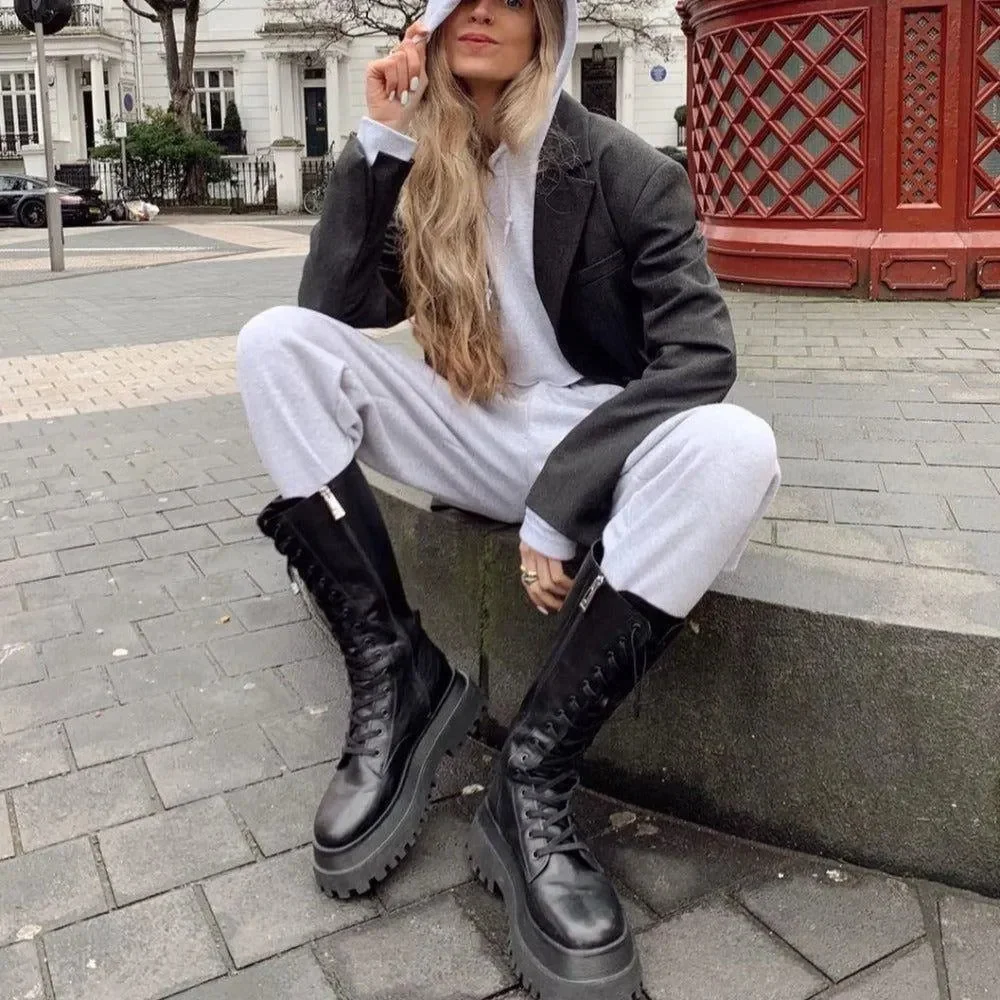 Black Chunky Platform Lace-Up Boots - Stylish & Comfortable