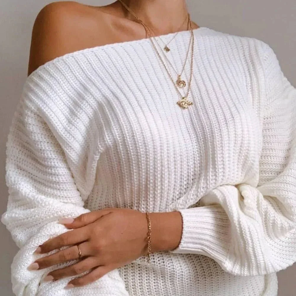 Asymmetrical Neckline Knitted Mini Dress in White