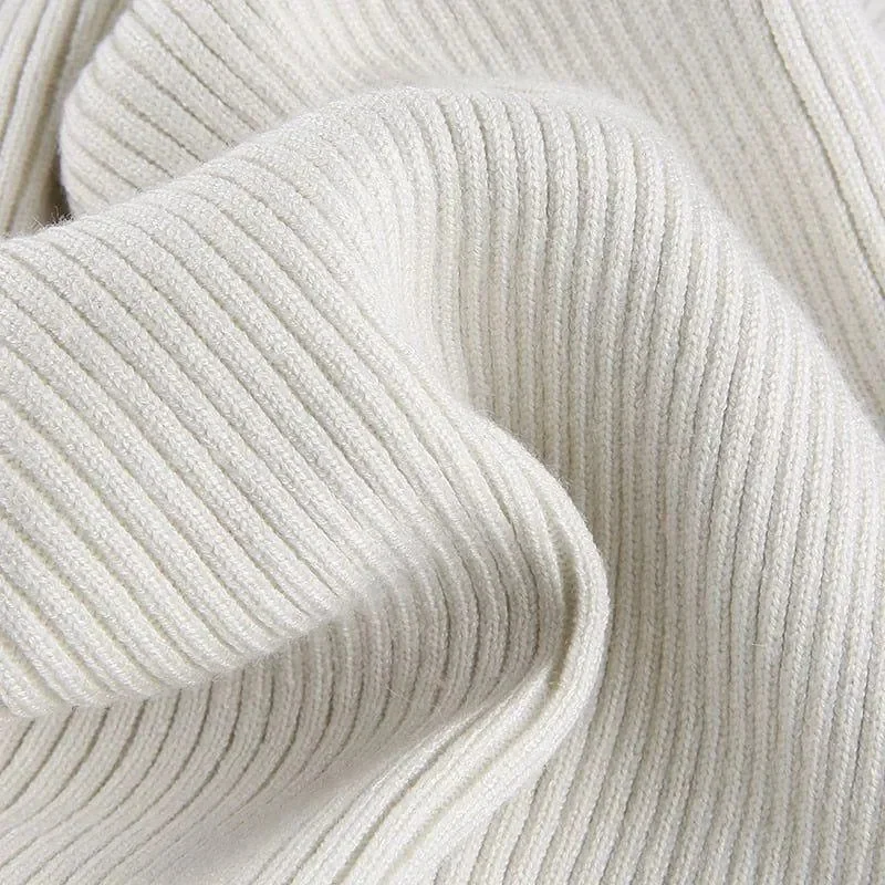 Beige Knitted Cropped Turtleneck Sweater