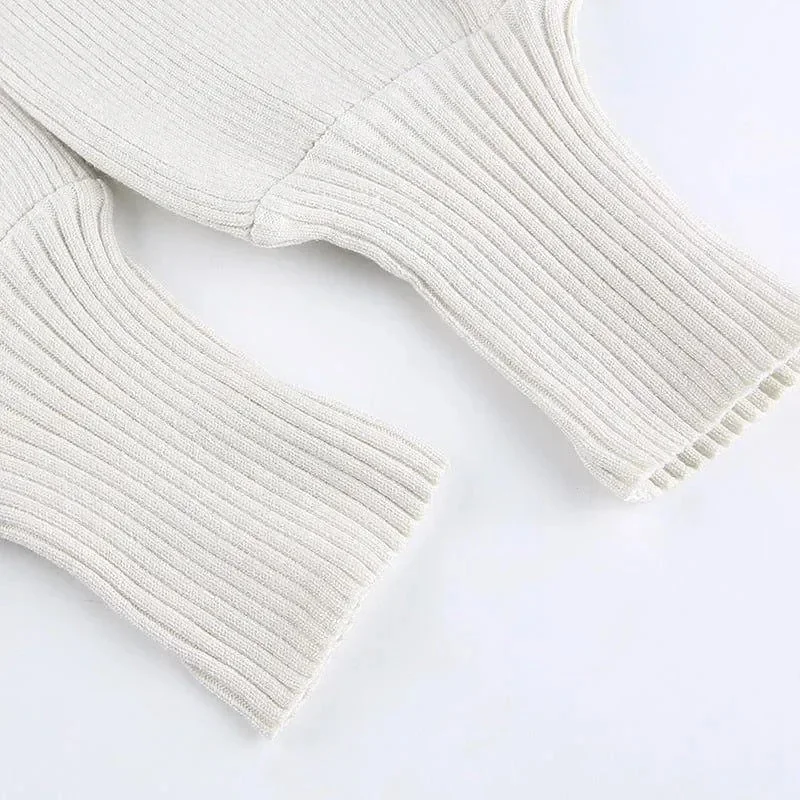 Beige Knitted Cropped Turtleneck Sweater