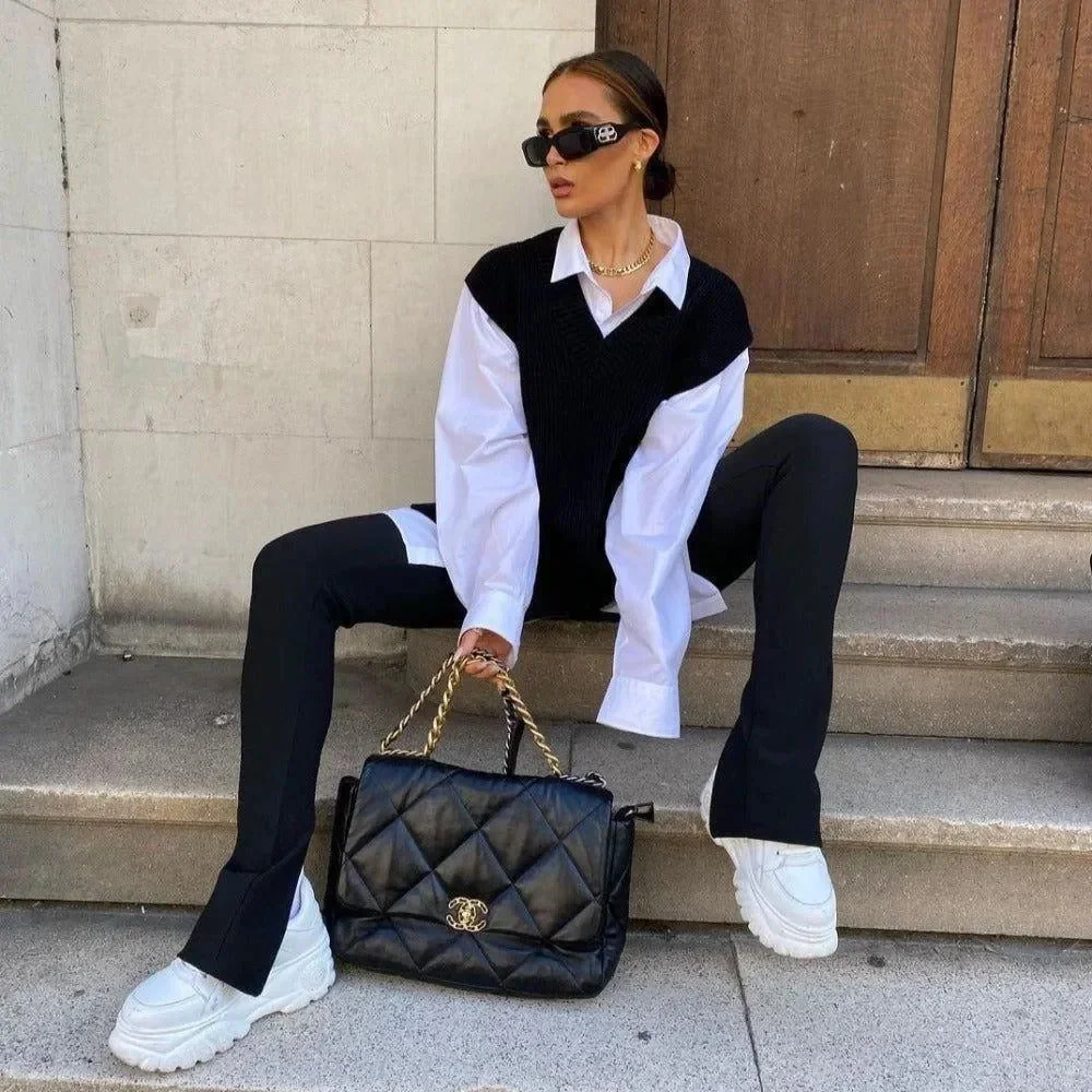 Cozy Black Knit Oversized Cardigan Vest