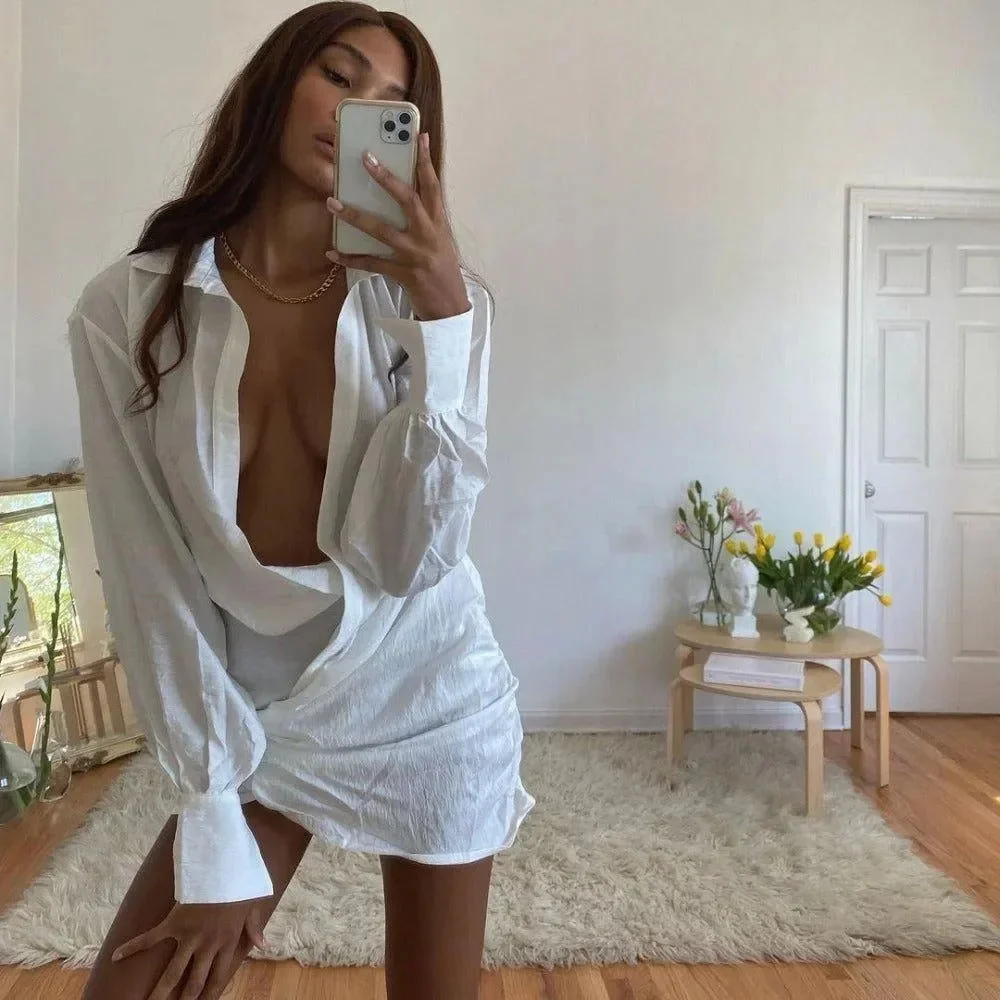 Linen Ruched Shirt Dress - Elegant & Versatile Design